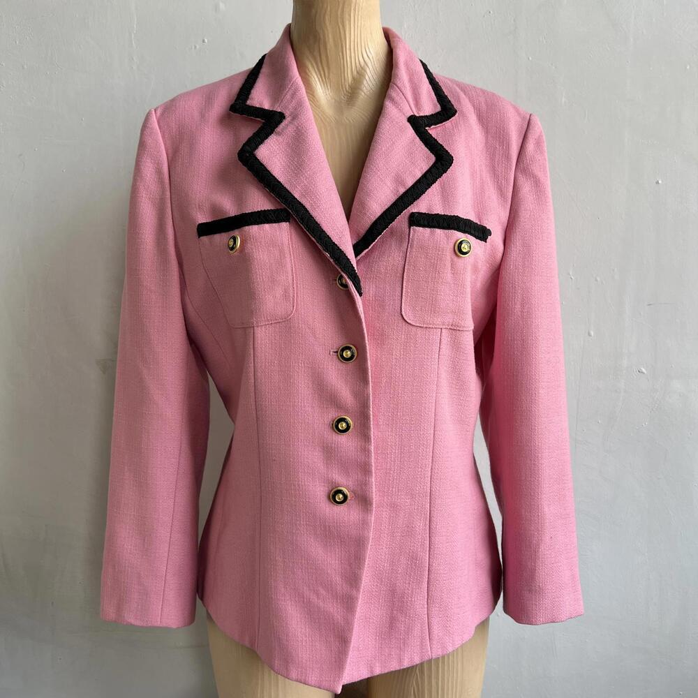 Kasper for ASL Women’s Pink Tweed Blazer Jacket Size 10 Gold Vintage Statement